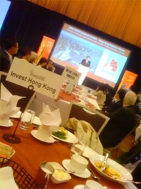 John Tsang, Financial Secretary of Hong Kong speaking at HKCBA