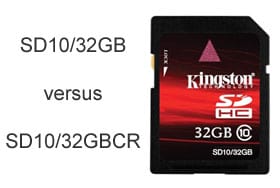 Kingston 32GB SDHC Class 10 SD10/32GB versus SD10/32GBCR